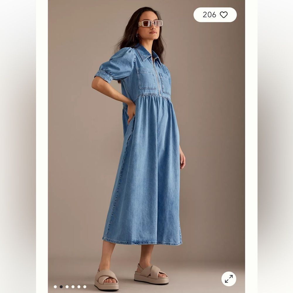 Anthropologie ALIGNE Gabriella Puff-Sleeve Midi Dress - Picture 1 of 7